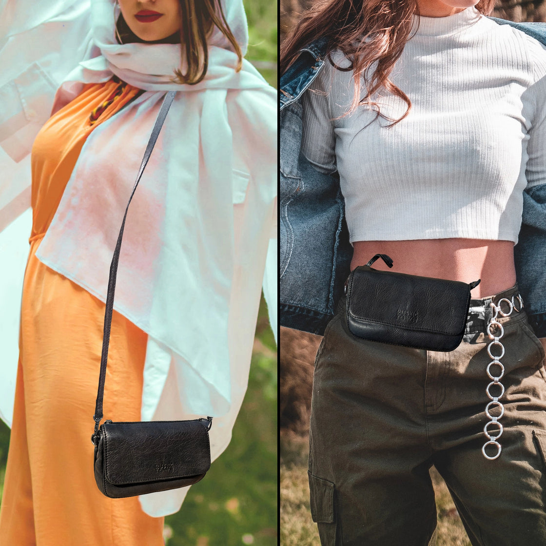 Waist bag black color leather waist pouch for women stylish daily use bag  for girls waterproof mobile carry purse bag